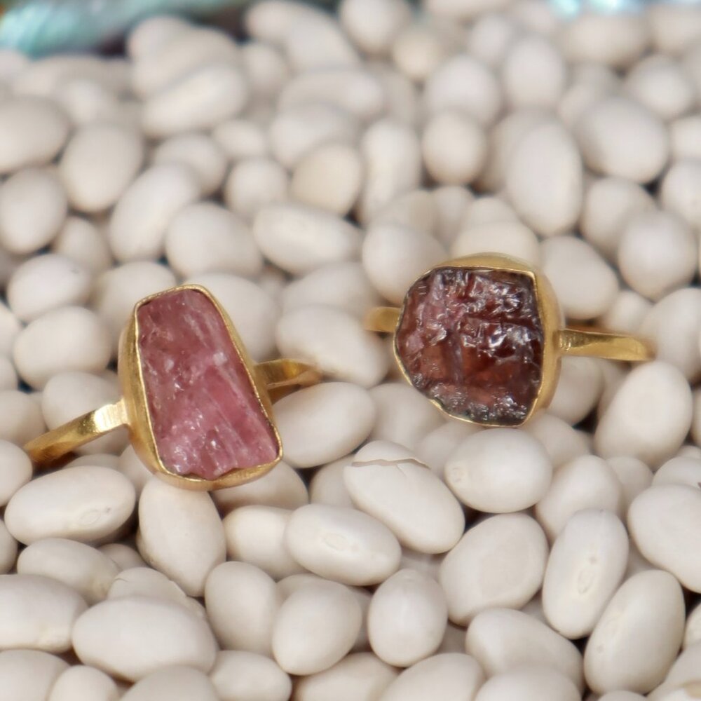 Raw Pink Tourmaline Ring | Sterling Silver & 22k Gold Plated | Handmade Jewelry